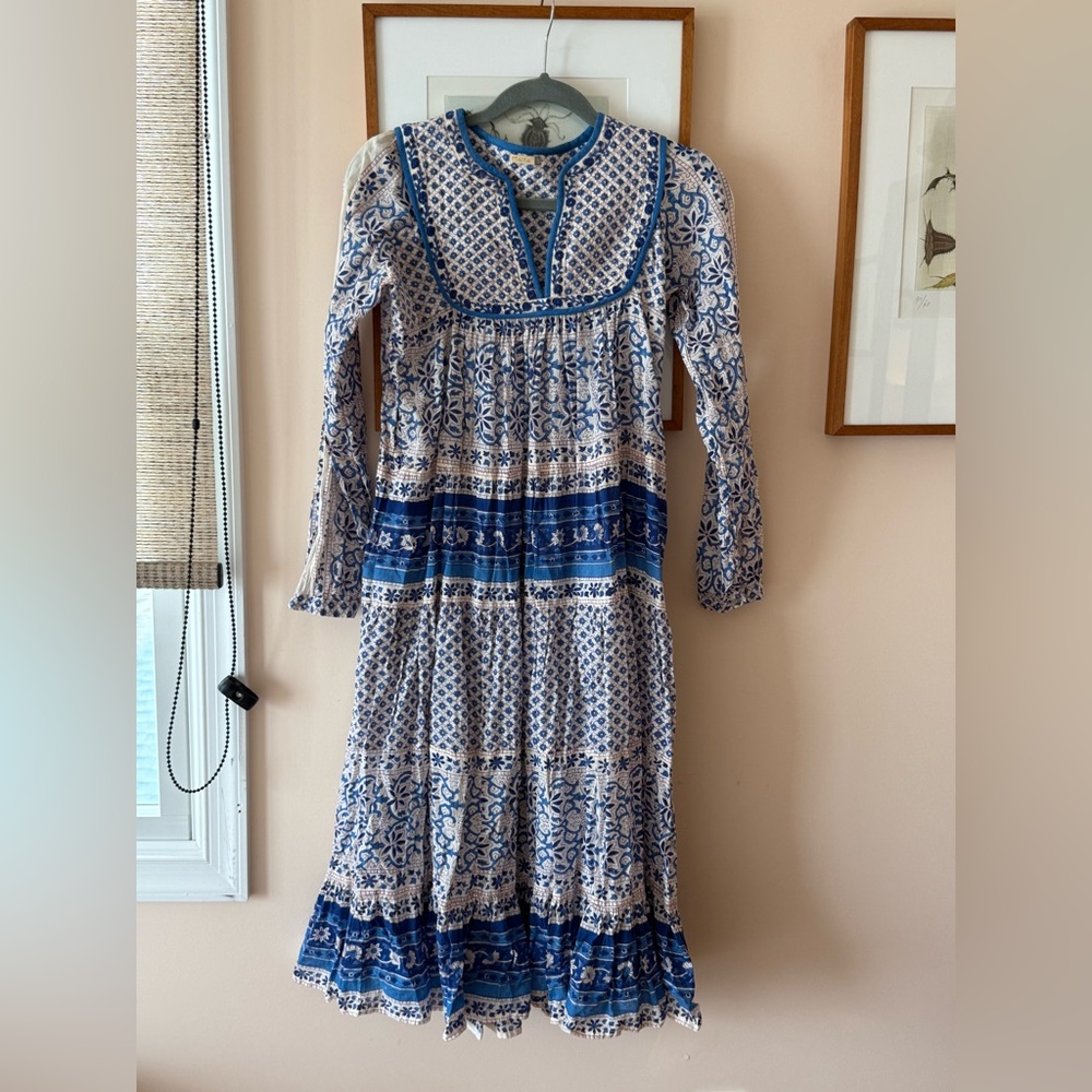 Matta Blue and White Floral Long Sleeve Dress